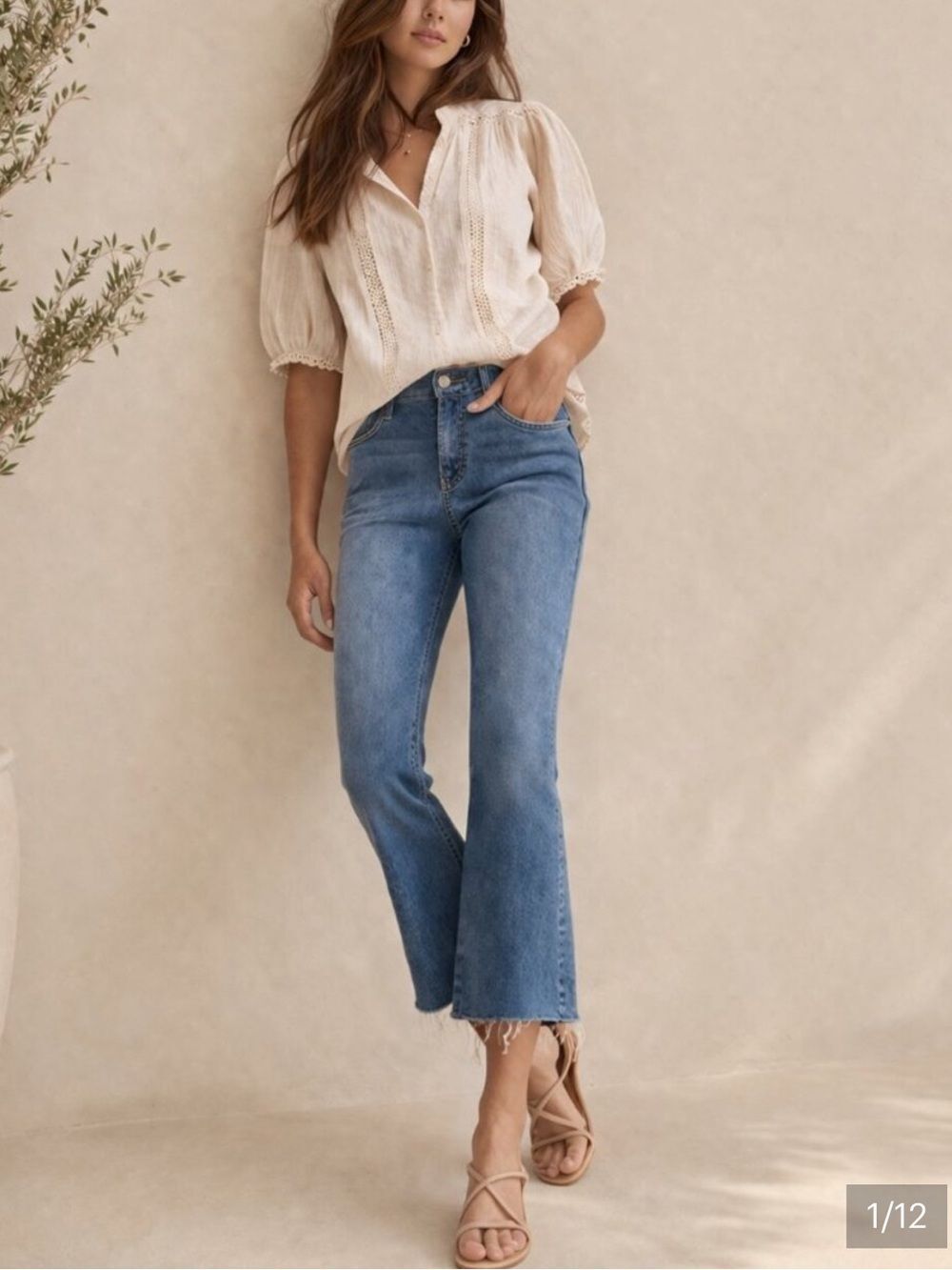 PAIGE Rory Crop Flare Jean Raw Hem Womens 31